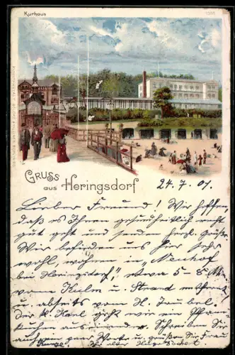 Lithographie Heringsdorf, Partie am Kurhaus