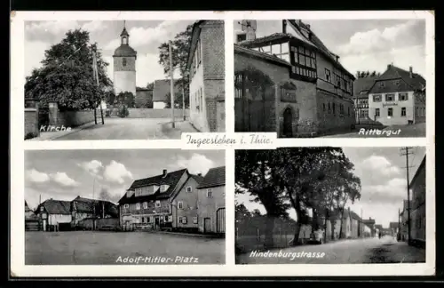 AK Ingersleben i. Thür., Platz, Kirche, Rittergut und Hindenburgstrasse