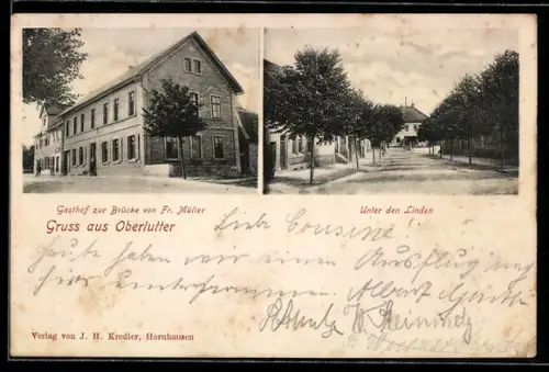 AK Oberlutter, Gasthof zur Brücke, Bes. Fr. Müller, Unter den Linden