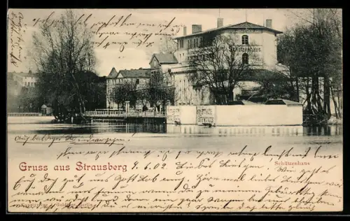 AK Strausberg, Schützenhaus, Ansicht vom Wasser