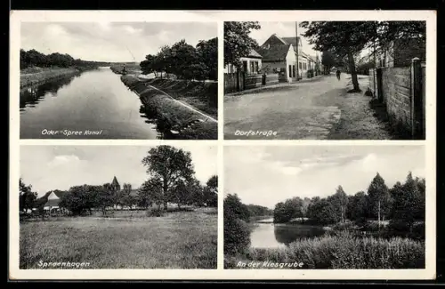 AK Spreenhagen, Dorfstrasse, Kiesgrube, Oder-Spree-Kanal, Ortsansicht