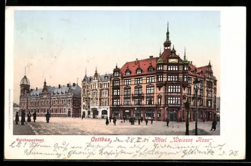 AK Cottbus, Hotel Weisses Ross und Reichspost, Panorama