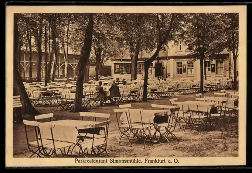 AK Frankfurt a. O., Parkrestaurant Simonsmühle, Gartenpartie
