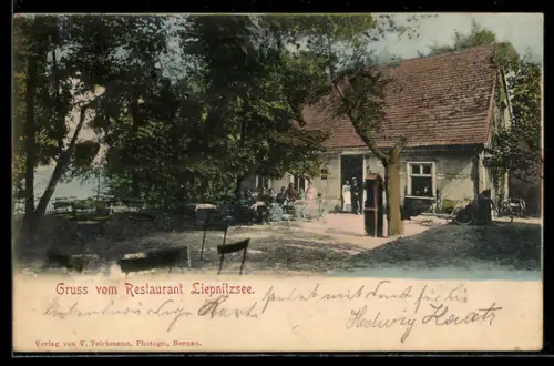 AK Wandlitz, Restaurant Liepnitzsee mit Garten, Wirtspaar, Gästen u. Seeblick