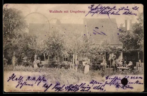 AK Kirchhain, Gasthaus zur Waldhufe mit Gästen