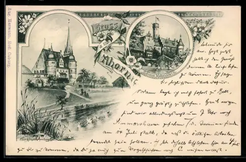 AK Ahorn b. C., Schloss Hohenstein, Schloss Ahorn mit Kirche, Ornament-Rahmen