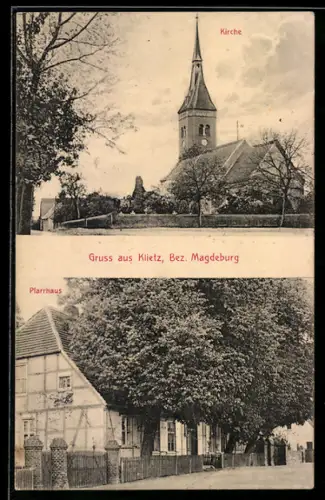 AK Klietz, Pfarrhaus und Kirche