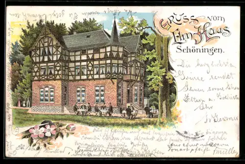 Lithographie Schöningen, Gasthaus Elm-Haus