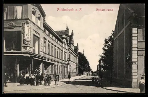 AK Schönebeck a. E., Kaiserstrasse mit Geschäft von N. Zamory