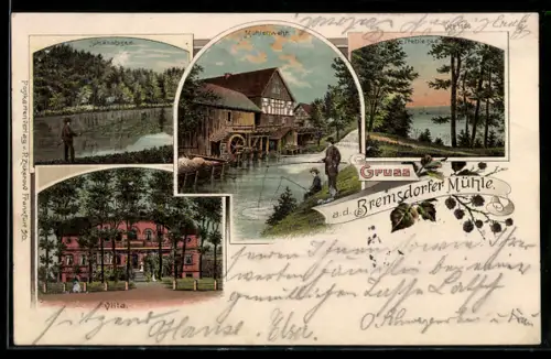 Lithographie Schlaubetal, Gasthaus Bremsdorfer Mühle, Villa, Schacobsee