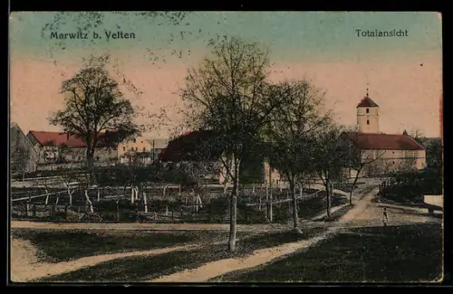AK Marwitz b. Velten, Totalansicht mit Kirche