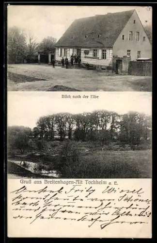 AK Breitenhagen-Alt Tochheim a.E., Gasthaus in der Aussenansicht und Blick nach der Elbe