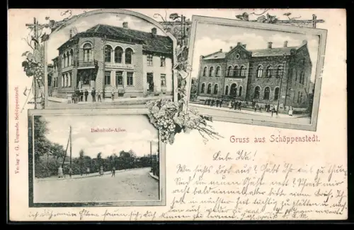 AK Schöppenstedt, Bahnhofsallee, Hotel zum deutschen Hause, Amtsgericht