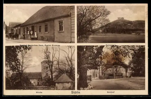 AK Stölln über Neustadt, Gasthof Deutsches Haus, Inh. Gustav Krumrey, Gutshof, Kirche
