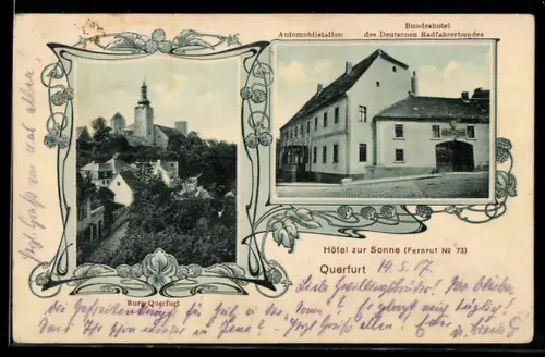 AK Querfurt, Bundeshotel des Deutschen Radfahrerbundes, Burg