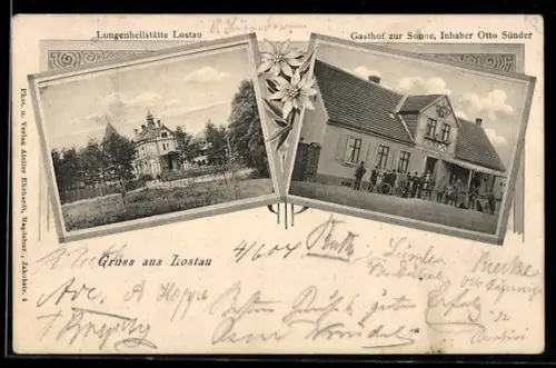 AK Lostau, Gasthof zur Sonne, Inh. Otto Sünder, Lungenheilstätte
