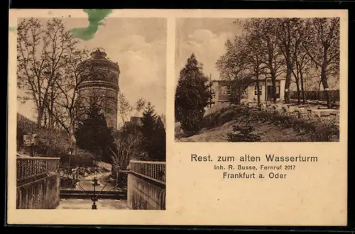 AK Frankfurt a. Oder, Restaurant zum alten Wasserturm, Inh. R. Busse, Alter Wasserturm