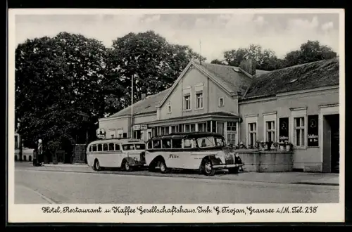 AK Gransee i. M., Strassenpartie mit Hotel und Restaurant, Inh. G. Trojan