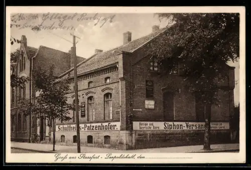 AK Stassfurt-Leopoldshall, Hicketiers Restaurant, Inhaber Herm. Conrad, Güstener Strasse, Schultheiss-Patzenhofer Bier