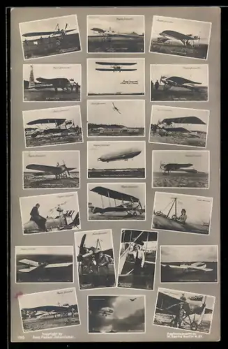 Foto-AK Sanke: Flugplatz Johannisthal, Luftschiff, verschiedene Ein- & Doppeldecker-Flugzeuge