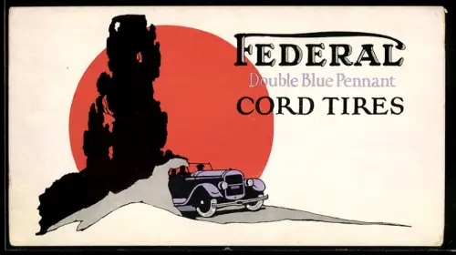 AK Federal Double Blue pennant cord tires, Reklame mit Automobil