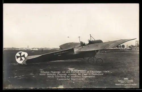 Foto-AK Sanke Nr. 283: Erbeuteter Französischer Rep.Eindecker mit Eisernem Kreuz versehen