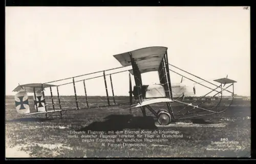 Foto-AK Sanke Nr. 280: erbeuteter F. Farman-Doppeldecker mit Eisernen Kreuz