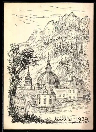 Künstler-AK Ettal, Absolvia 1929