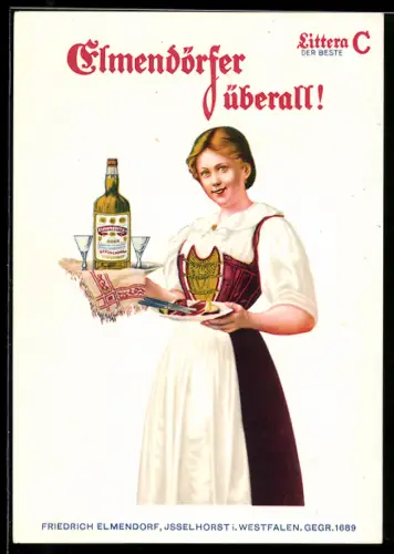 AK Kellnerin serviert Elmendörfer Korn, Littera C - der Beste