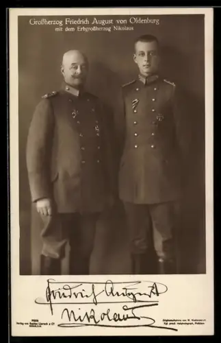 Foto-AK Grossherzog Friedrich August von Oldenburg mit dem Erbgrossherzog Nikolaus in Uniform