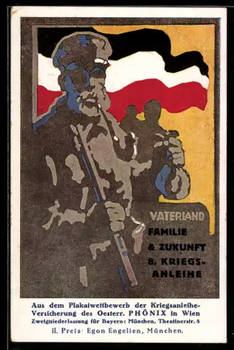 Künstler-AK sign. Egon Engelien: Wien, Plakatwettbewerb der Kriegsanleiheversicherung des Oesterr. Phönix, Theatinerstr.