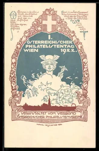 Künstler-AK sign. Ludwig Hesshaimer: Wien, 1. Österreichischer Philatelistentag 8.-10. September 1922, Hermes