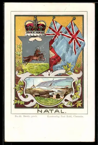 AK Natal, Einfahrt in die Bai von Durban, zwei Ziegen auf einem Feld, Union Jack