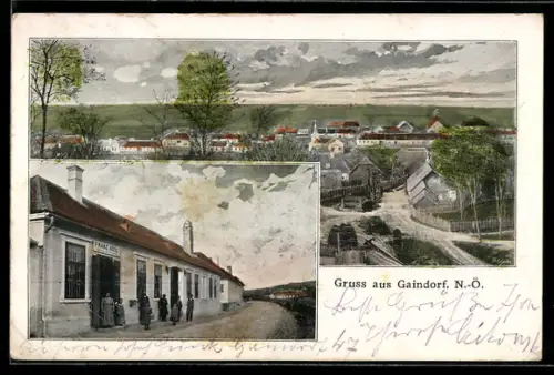 AK Ravelsbach /N.-Ö., Gaindorf, Gasthaus von Franz Hödl mit Totalansicht