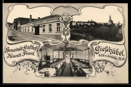 AK Giesshübl, Gemeinde Gasthof von Heinrich Frank mit Innenansicht