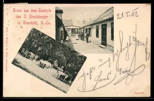 AK Giesshübl /N.-Oe., Gasthof des J. Bruckberger mit Biergarten