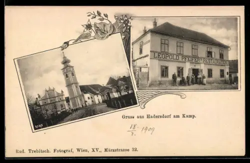 AK Hadersdorf am Kamp, Leopold Pfeifer`s Restaurant und Kirche