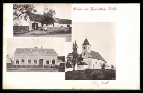 AK Kopfstetten /N.-Ö., Gasthaus und Kirche