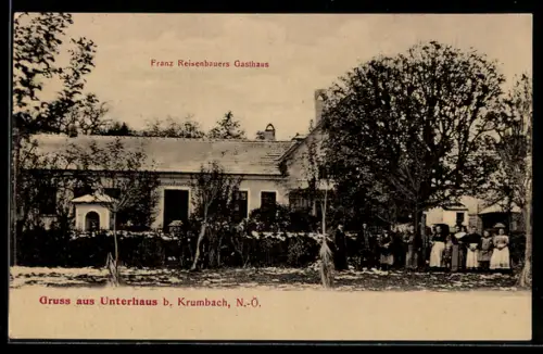 AK Krumbach /N.-Oe., Unterhaus, Franz Reisenbauers Gasthaus mit Garten