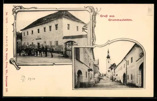 AK Gramastetten, Gasthaus und Strassenpartie mit Kirche