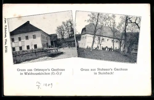 AK Waldneukirchen /O.-Ö., Ortmayer`s Gasthaus und Stubauer`s Gasthaus in Steinbach