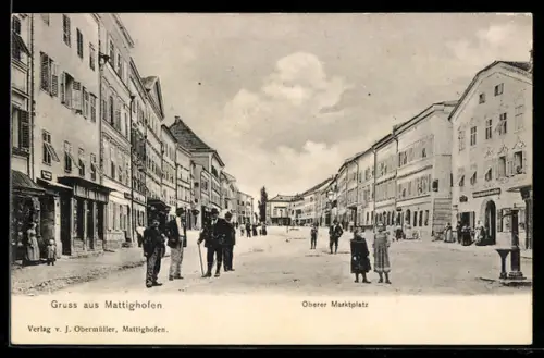 AK Mattighofen, Oberer Marktplatz mit Geschäften
