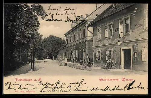 AK Pörtschach a. S., Restaurant Werzer mit Strassenpartie