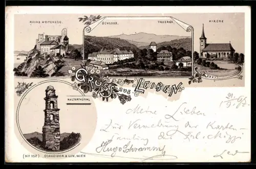Lithographie Leiben, Ruine Weitenegg, Schloss und Taverne, Halterthürml