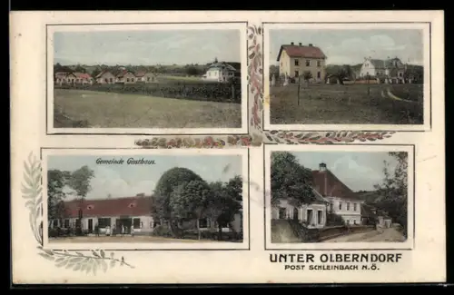 AK Unter Olberndorf /N. Ö., Gemeinde Gasthaus, Strassenpartie mit Wohnhäusern, Teilansicht des Ortes