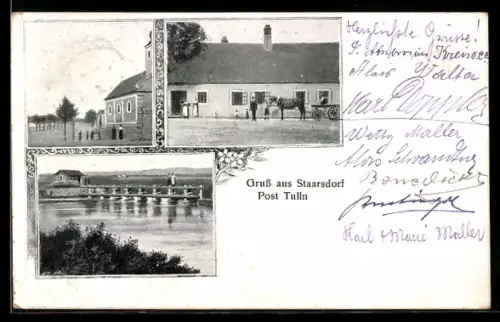 AK Tulln an der Donau, Staasdorf, Partie am Gasthaus, Strassenpartie bei der Kirche