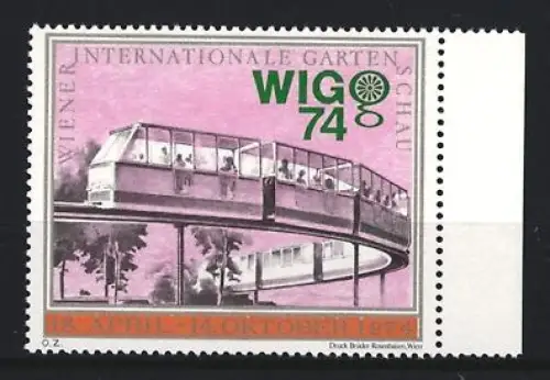 Reklamemarke Wien, Internationale Gartenschau 1974, Einschienenbahn-Illustration