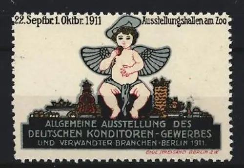 Reklamemarke Berlin, Ausstellung Konditoren-Gewerbe 1911, Engel mit Keks