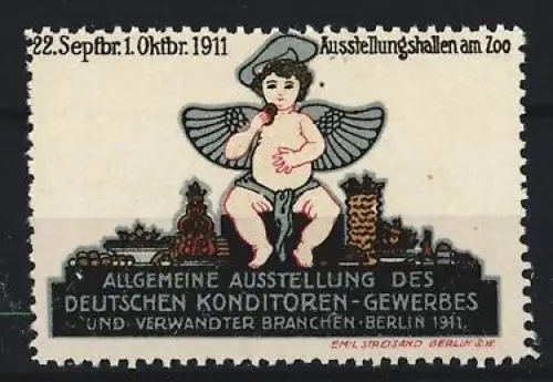 Reklamemarke Berlin, Allgemeine Ausstellung des Deutschen Konditoren-Gewerbes 1911, Engel mit Flügeln