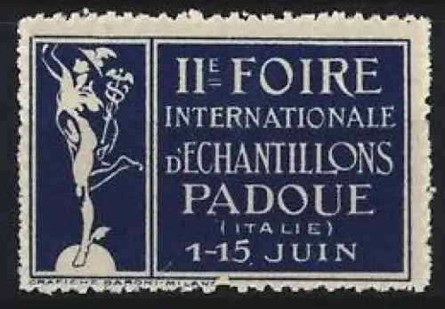 Reklamemarke Padoue, IIe Foire Internationale d`Échantillons, Hermes-Statue mit Caduceus